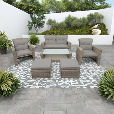 Canapé modulaire d'extérieur en osier avec repose-pieds et coussins 4 pièces