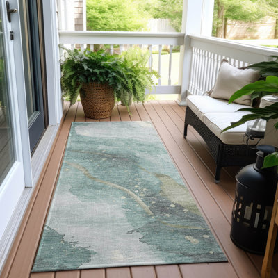 Machine Washable Indoor/Outdoor Claudian ACN1533 Teal Rug