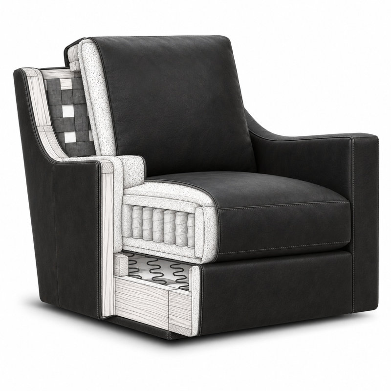 Montecito Statement 100% Top Grain Leather Swivel Chair, Made to Order, Berkshire Onyx