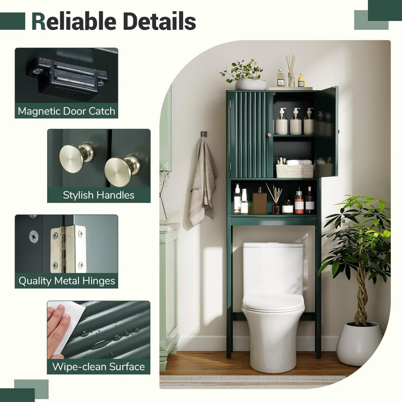 Over The Toilet Storage Cabinet, Bathroom Organizer w/Fluted Doors, Adjustable Shelf