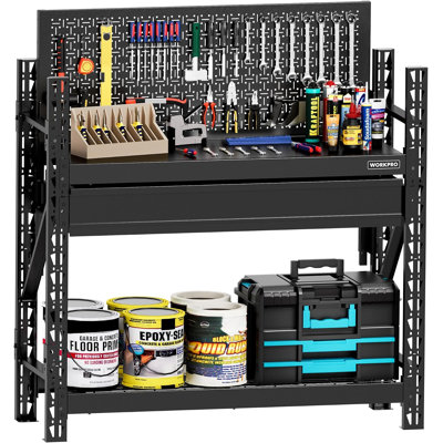 Établi robuste de 50 po avec panneau perforé et tiroir de 3180 lb | Fabrication en acier: supporte jusqu'à 3180 lb avec panneau perforé, tiroir et tablettes de rangement pour le garage, l'atelier et le travail du bois