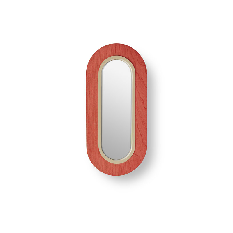 Applique murale lentille ovale - DEL DIM0-10V - ivoire mat - placage de bois - abat-jour rouge, Red, Silver