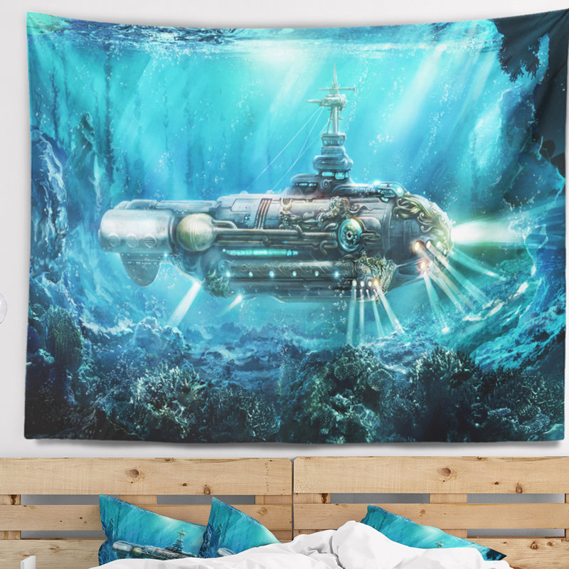 Tapisserie fantastique sous-marin abstraite, H 32 po x l 39 po