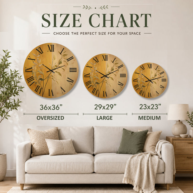 Très grande horloge murale minimaliste en bois - Feuilles dans le minimalisme I, Medium