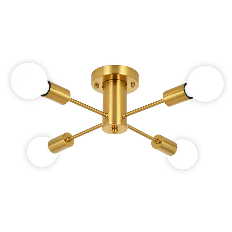Plafonnier semi-encastré à 4 lumières de style sphérique Spoutnik à intensité variable de 17,5 po Bennefield, Doré