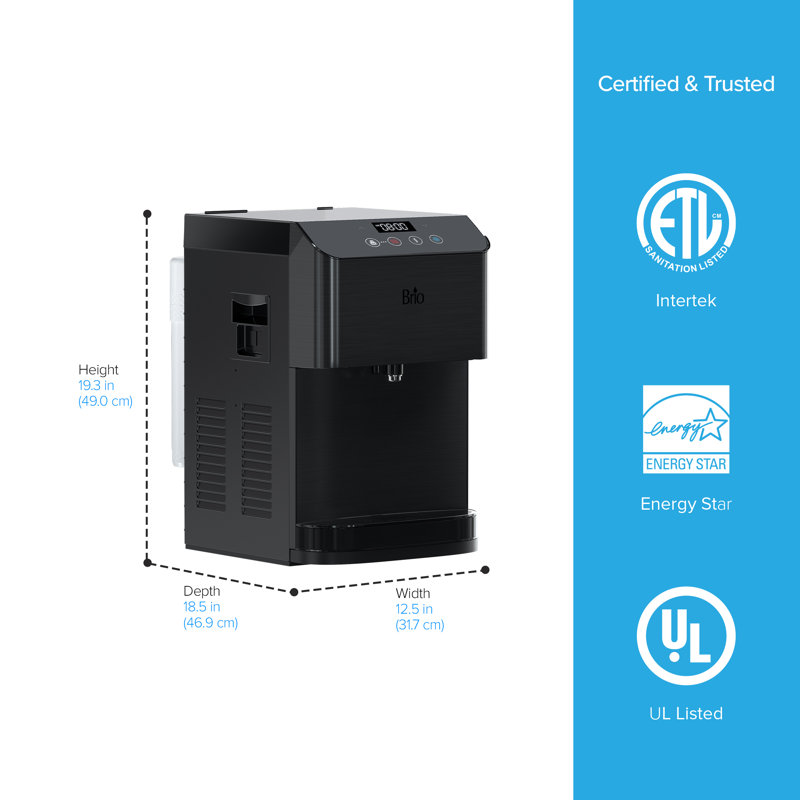 Brio Black Stainless Steel Countertop Bottleless Water Cooler Dispenser