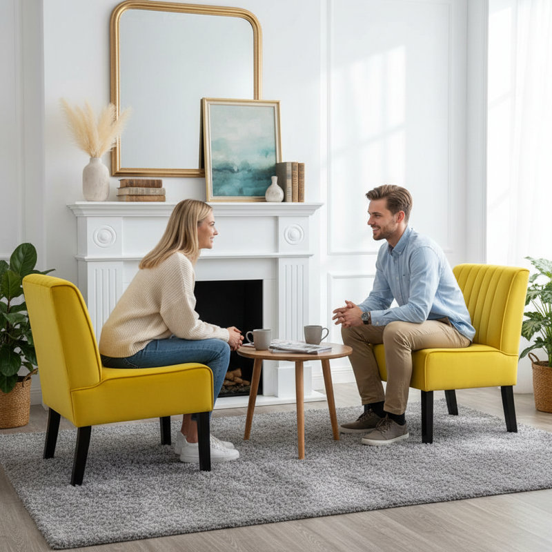 2 piece Channel tufted back slipper chair, Yellow
