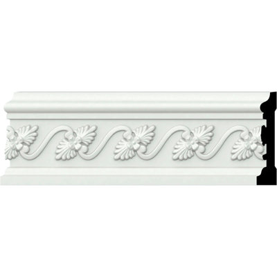 Endurathane Diane Leaf & Ribbon Chair Rail, 3 1/2"H x 3/4"P x 94 1/2"L, (2 1/4"Repeat), Factory Primed