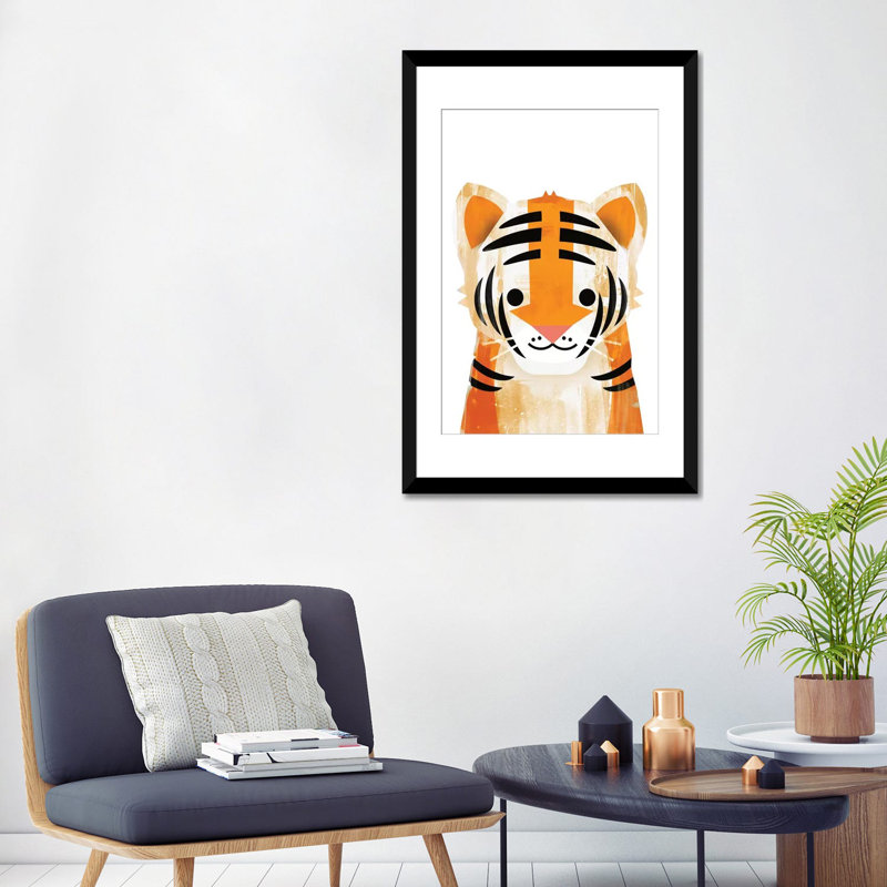 « tiger », art sur toile, Papier beaux-arts encadré noir, H 24 po x l 16 po x P 1 po, Blanc