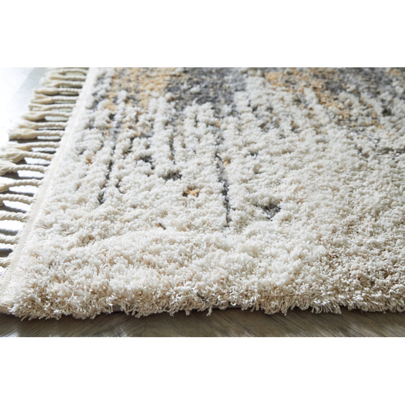 Kessi Abstract Machine Woven Polyester Area Rug in Ivory/Gray/Brown, Rectangle 8' × 10'