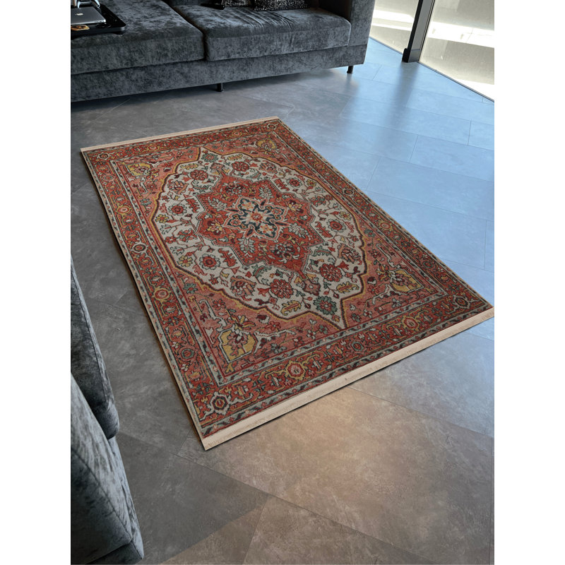 Tapis décoratif multicolore à motif frangé et à motif traditionnel, Tapis de couloir 3 pi 10 po x 6 pi 7 po