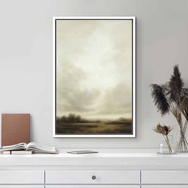 «Minimal Neutral Horizon Landscape with Soft Clouds», reproduction d'art sur toile encadrée, H 24 po x l 16 po x P 1,5 po