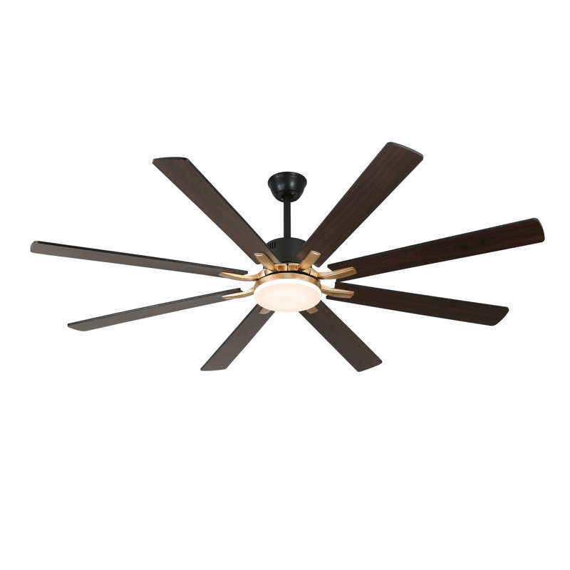 Synia 72" Black Modern Ceiling Fan with LED Light and Remote, 6 Speed Reversible Ceiling Fan, Black
