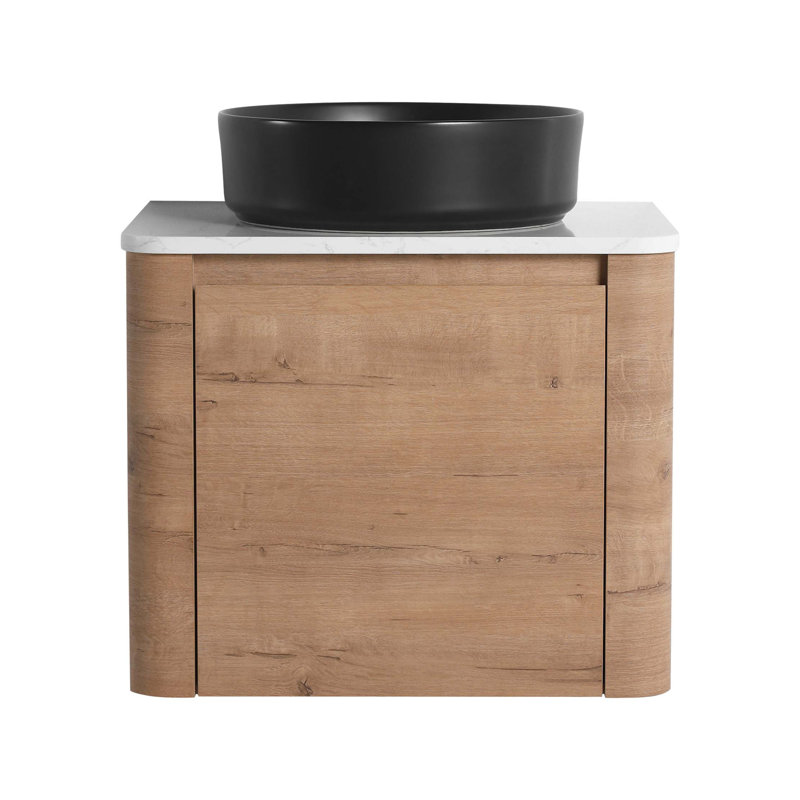 Meuble-lavabo mural 24 po avec lavabo d'art en céramique et porte à fermeture en douceur 24 po, Imitation chêne