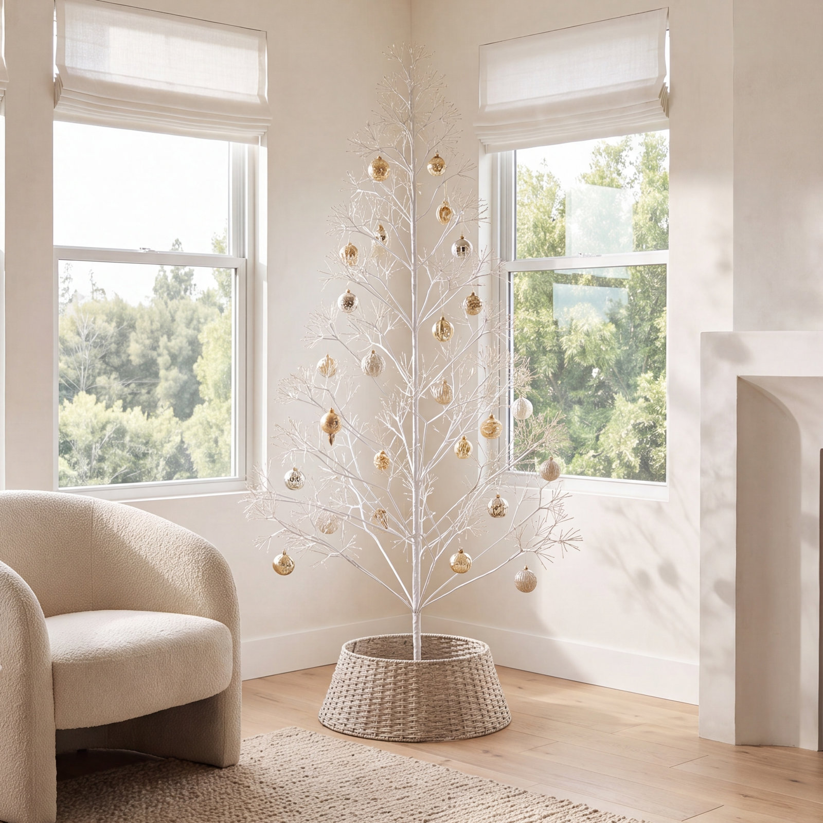 White 6' Pre-Lit Tree, 6" H x 35" W x 24" D