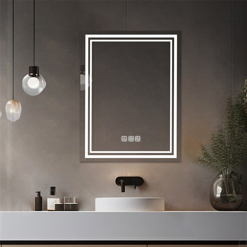 Miroir lumineux DEL pour salle de bain, désembuage 5 minutes, reflet Full HD, fixation murale, 28 po x 36 po
