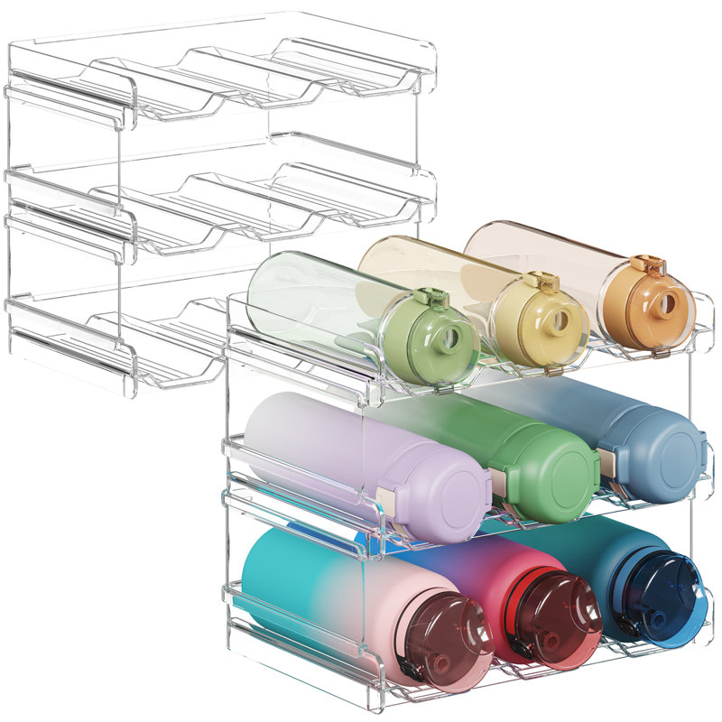 Ensemble de 2 bouteilles de rangement empilables, porte-bouteilles autoportant transparent pour armoire, grand porte-gobelet pour garde-manger, garde-bouteilles en plastique pour réfrigérateur, 3 niveaux