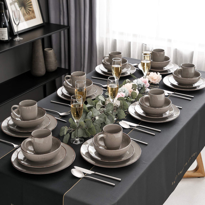 Laytoya Piece Ceramic Dinnerware Set - Service for 8, Grey/Brown/Blue