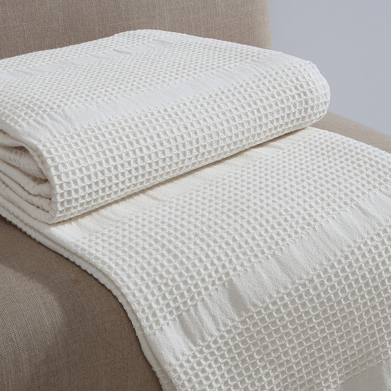 Calvin Klein Waffle Stripe Cotton Reversible Blanket, King, Ivory