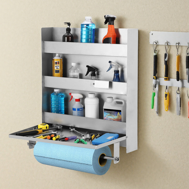 Silver Three-layer Work Station Storage Cabinet storage cabinet Flip Up Work Tray with Spring Loaded Tissue Tensioner Aluminium Garage