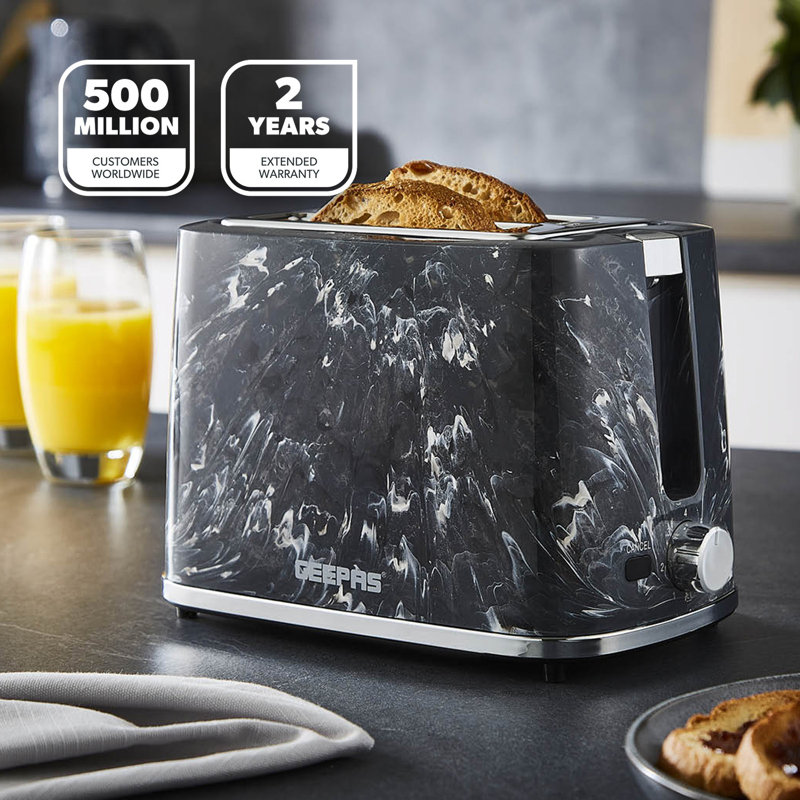 GEEPAS 2 Slice Toaster | 7 Browning Levels Cancel Defrost Reheat | For Thin Small Bread Slice, Removable Crumb Tray Cool Touch Housing High Lift | Space-Saving Design | 2 Yr Warranty 900W Skye