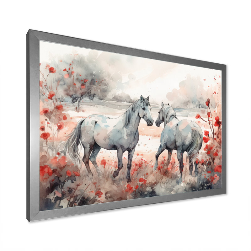 Cheval harmonie sur toile, Cadre simple argenté, H 16 po x l 32 po x P 1 po