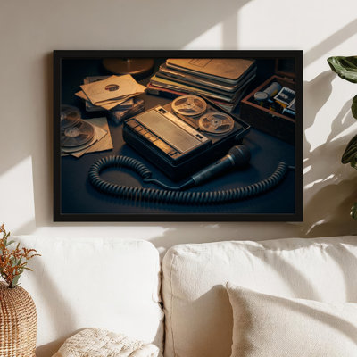 Art mural sur toile noir encadré pour le salon, la chambre à coucher, le bureau ou le vestibule - décoration murale décorative avec audio rétro
