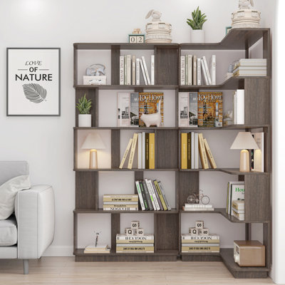 Ensemble de bibliothèque à combinaison libre 66,93 "x H 64,57" - Unité de coin + tablette extensible - Aménagement peu encombrant et flexible - Pour le bureau à domicile / le salon