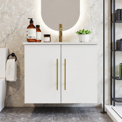 24" Wall-Mounted Bathroom Vanity with Ceramic Basin & Soft-Close Doors | Easy Assembly, Sleek Storage Solution