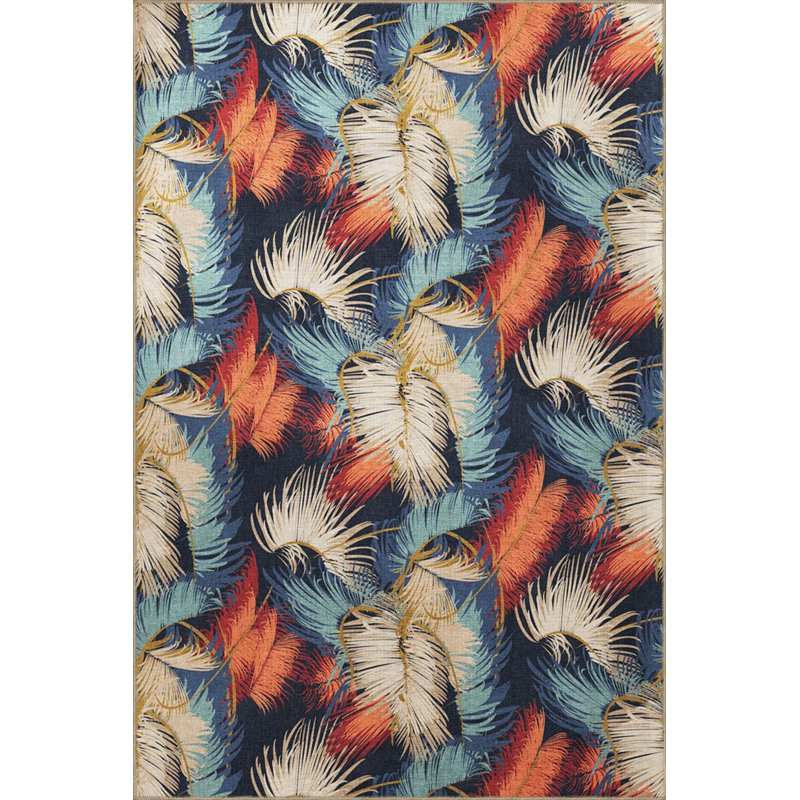 Creative Modern Decorative Carpet With Multicolored Abstract Feathers Pattern, Rectangle 2'4" x 4'