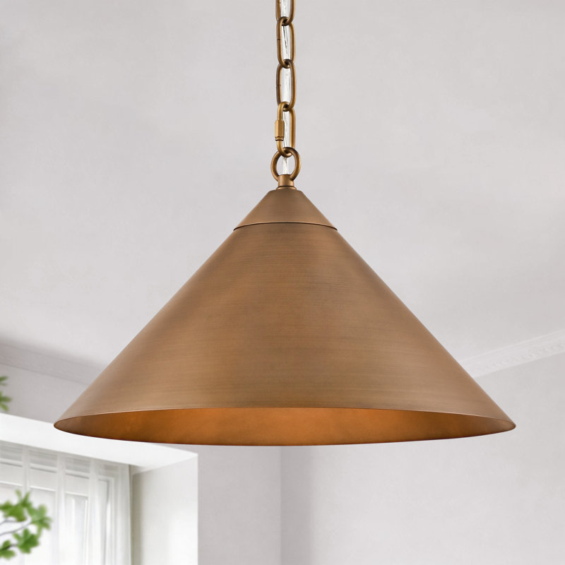 1-Light 15.8'' Dimmable Antique Brass Cone Pendant Light, 1 Pack