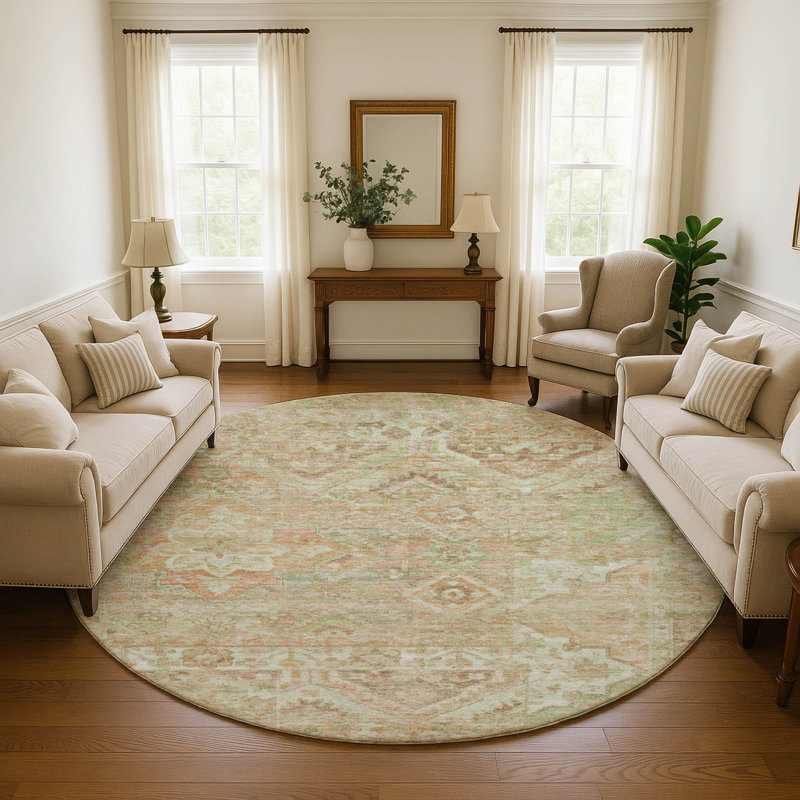 Premium Machine Washable Varasteh AMF1664 Global Rug, Round 8'