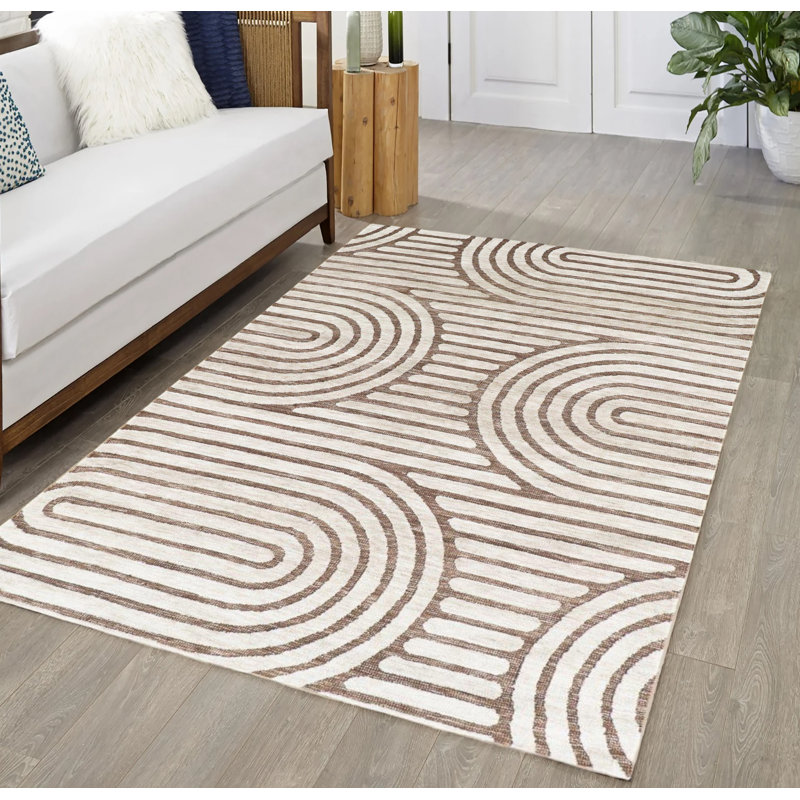 Beige Swirls Abstract Boho Farmhouse Soft Pile Boho Minimal Large Area Rug, Rectangle 8' x 10'
