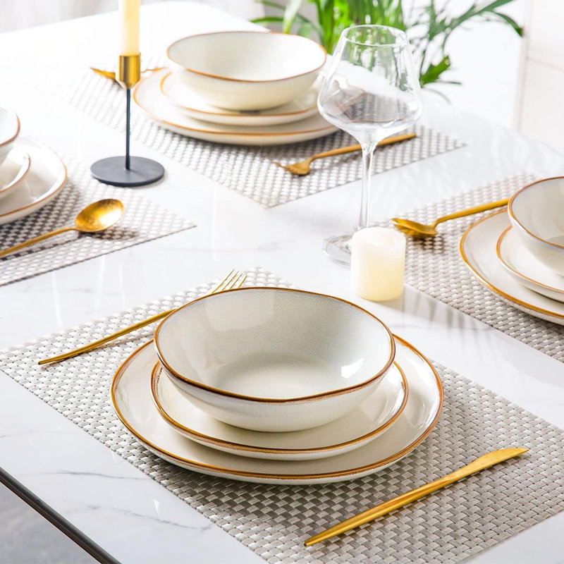 Handmade Reactive Glaze Ceramic Dinnerware Set, 12-Piece Service For 4, Highly Scratch Resistant, Dishwasher & Microwave Safe