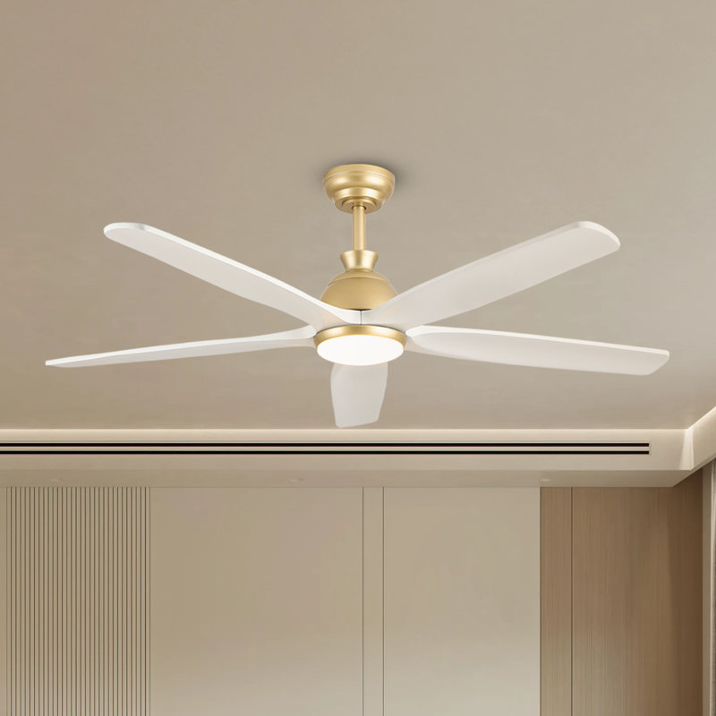 Lovonza Modern Indoor Ceiling Fan 5 Blade LED Light Remote Control Soft Brass Finish  White Finish Blades Bedroom Patio Living Room Kitchen