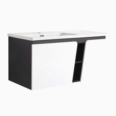 Meuble-lavabo mural 40 po avec lavabo en céramique et porte d'armoire à fermeture en douceur 40 po