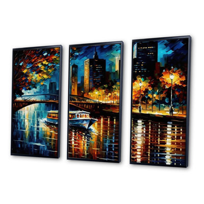 «Chicago River View in the Fall II», reproduction sur toile 3 pièces