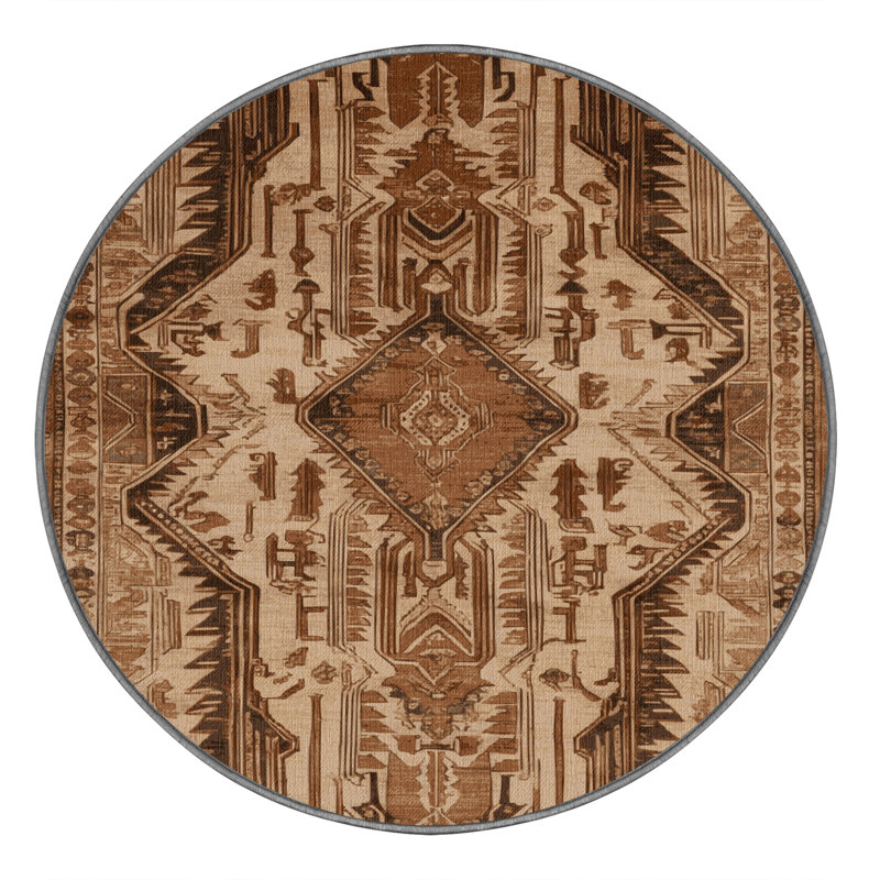 Tapis brun lavable à la machine, Rond 7 pi