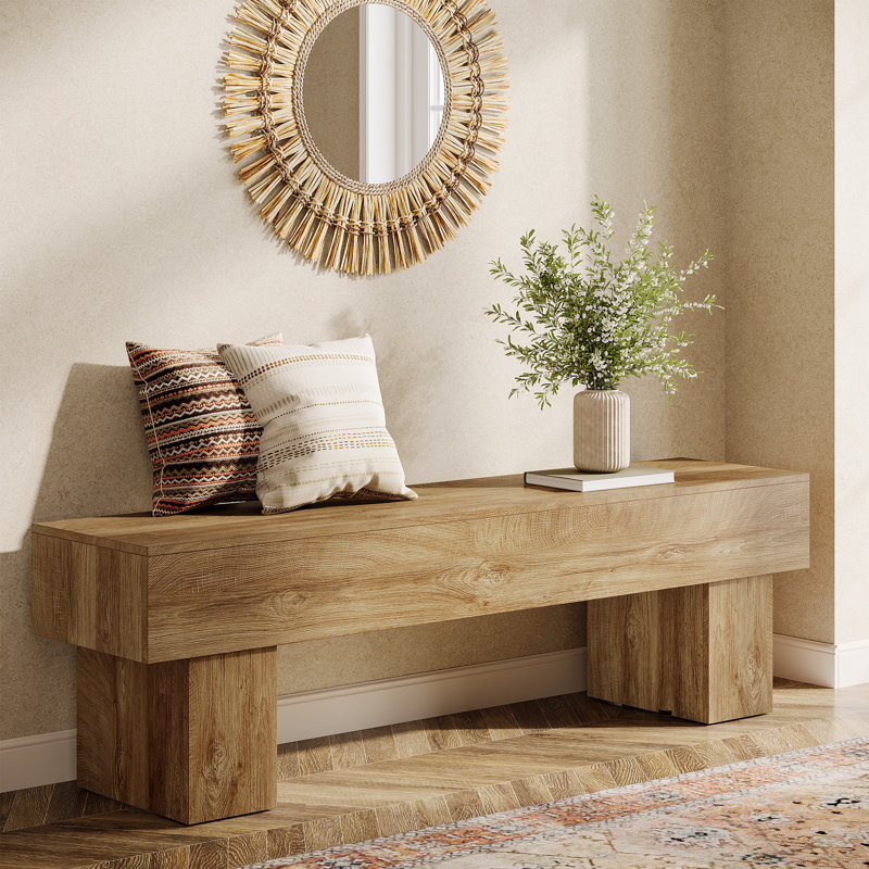 Banc d'intérieur en bois de 63 pouces de style campagnard pour entrée, chambre à coucher, Brown