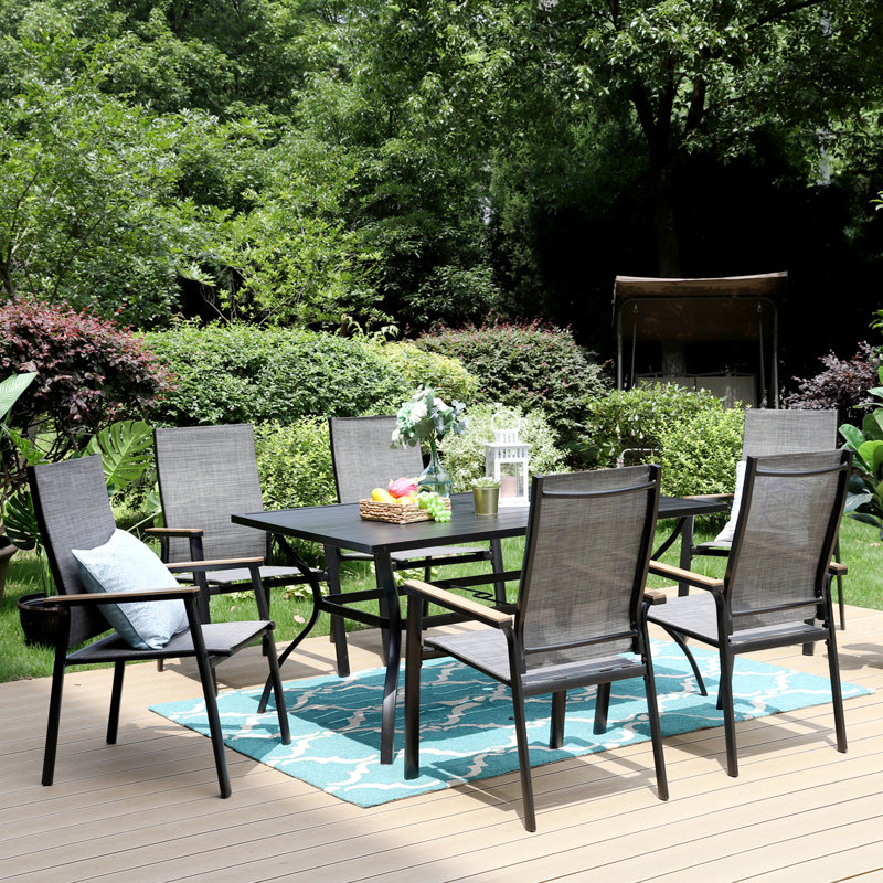 Jackie 6 - Person Patio Dining Set with Rectangular Table, Grey