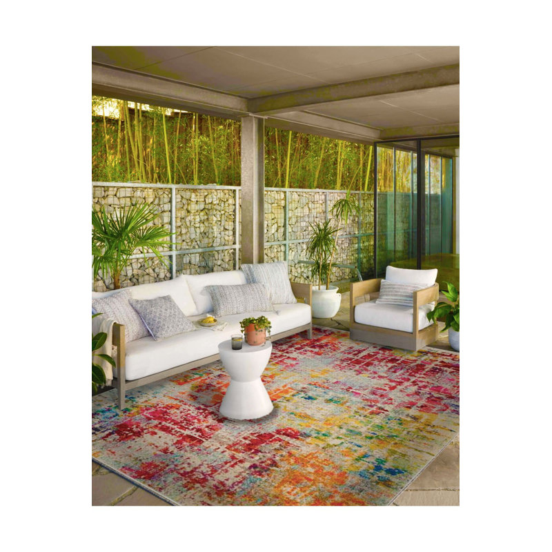 Multitone Pastel Pattern Base Decorative Machine Washable Rug, Square 3'3" Rug Pad Included