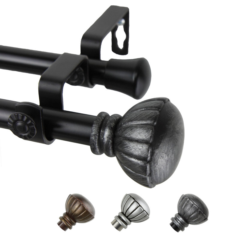 Tringle à rideaux double réglable 0,81 po Halima, Noir, l 66 à 120 po