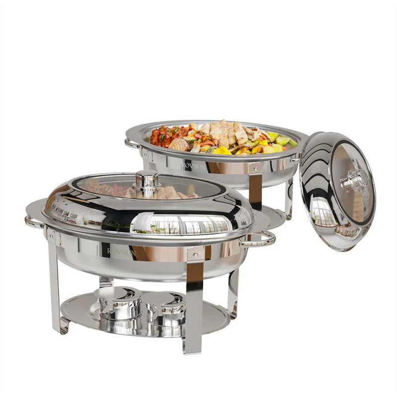 Ensemble de buffet à vaisselle ovale en acier inoxydable 6 pintes avec couvercle en verre 6 pièces