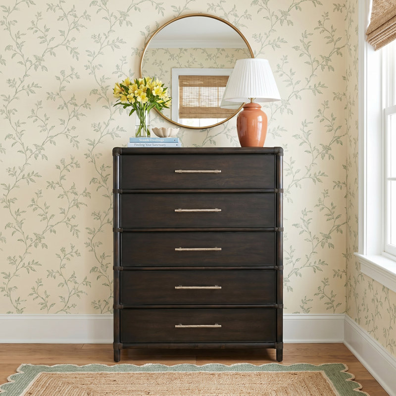 Retreat Pole Rattan Five-Drawer Chest, Light Wood/Dune
