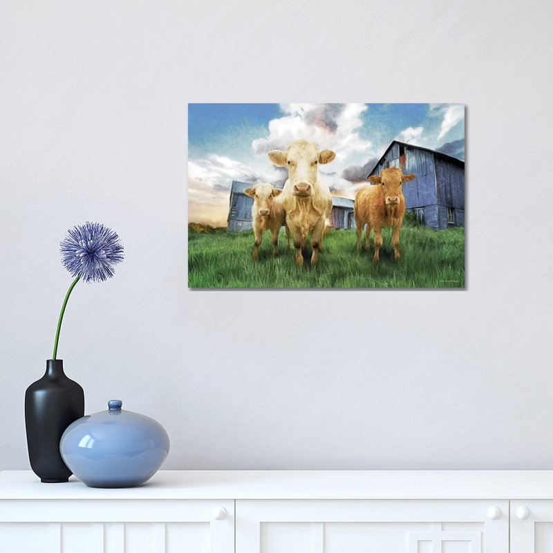 «Three Curious Calves» par Bluebird Barn - impression sur toile tendue, H 18 po x l 26 po x P 1,5 po