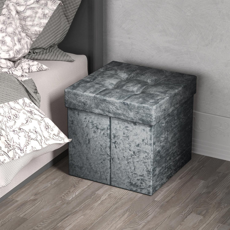 Haefner 38cm Wide Velvet Tufted Square Solid Colour Ottoman with Storage, Grey