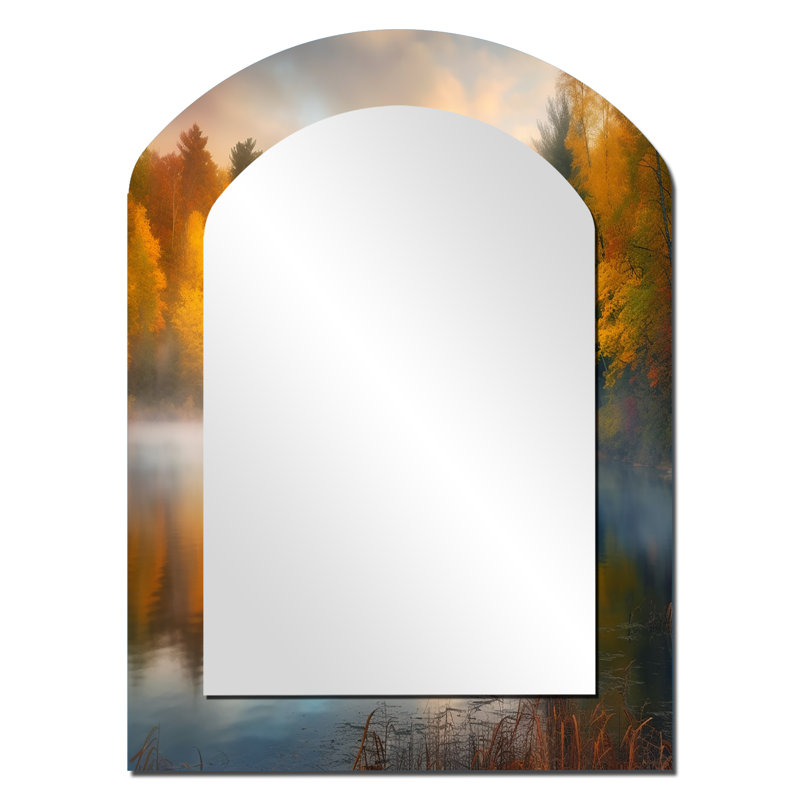 Misty Lake II - grand miroir asymétrique Forest, 34 po x 25 po