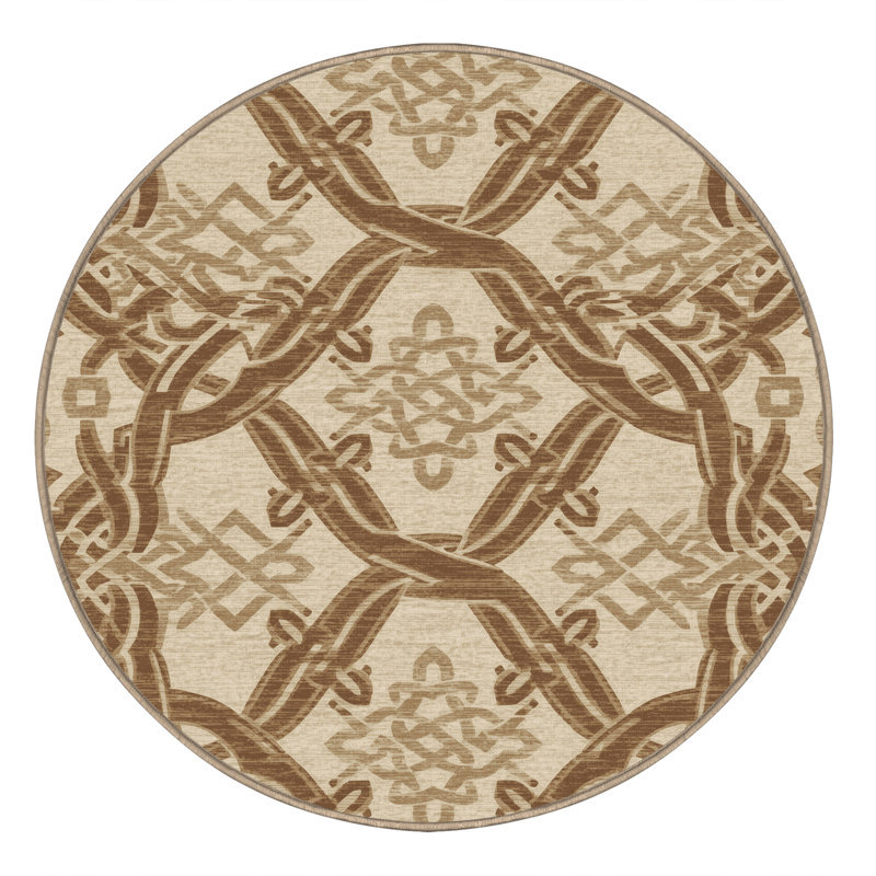 Machine Washable Arverne Classic Trellis Rug in Beige – Beige Binding, 6' Round