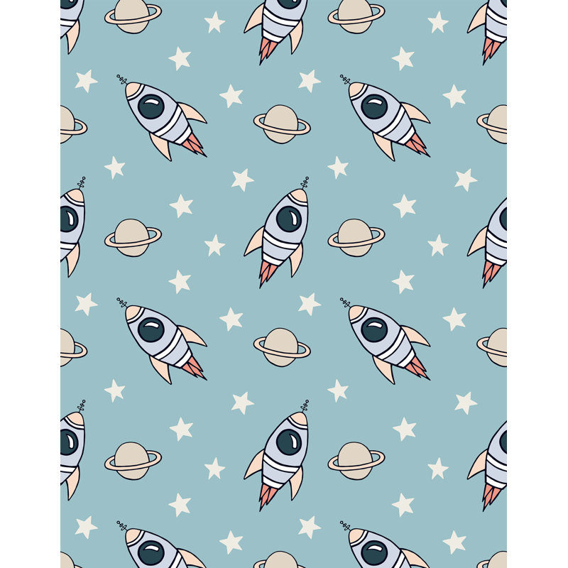 Peggie Childrens Space Rocket Wallpaper, Blue