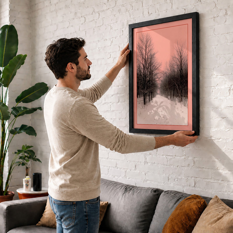 Winter Path At Dawn Scandinavian - Print, A2 - 59.4 x 42.0 cm, Black